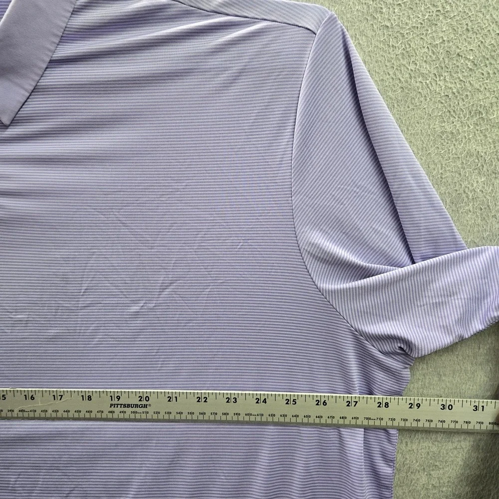 Adidas Men Polo 2XL Purple Golf Striped Button Logo Short Sleeve‎